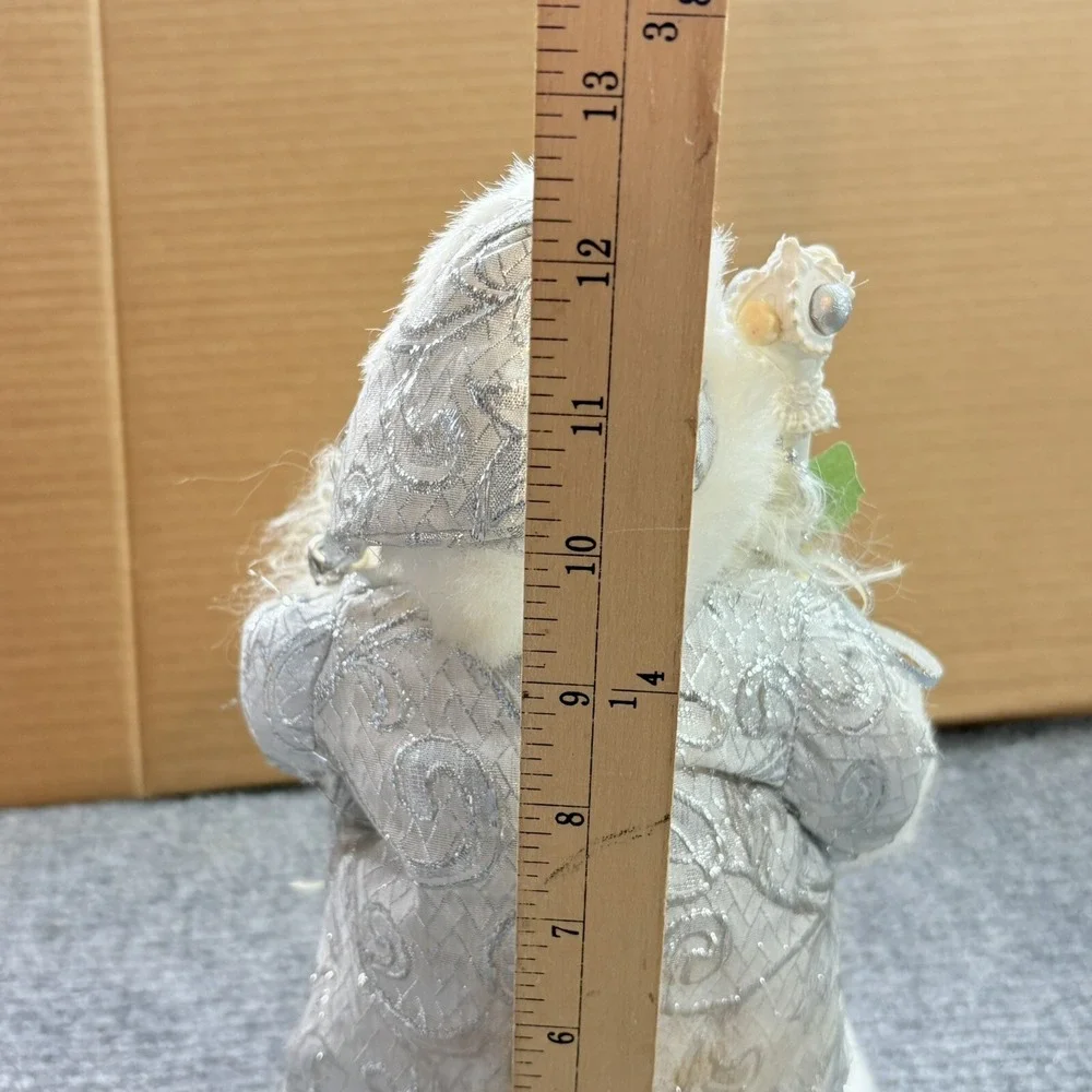 Vintage Old World Santa Tree Topper White Silver Fur Trim Holiday Decor Figurine